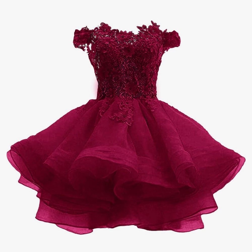 Gorgeous wine colored lace and ruffled corset back dress XL